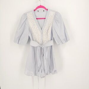 BCBGeneration Striped Jumpsuit with Lace Detail